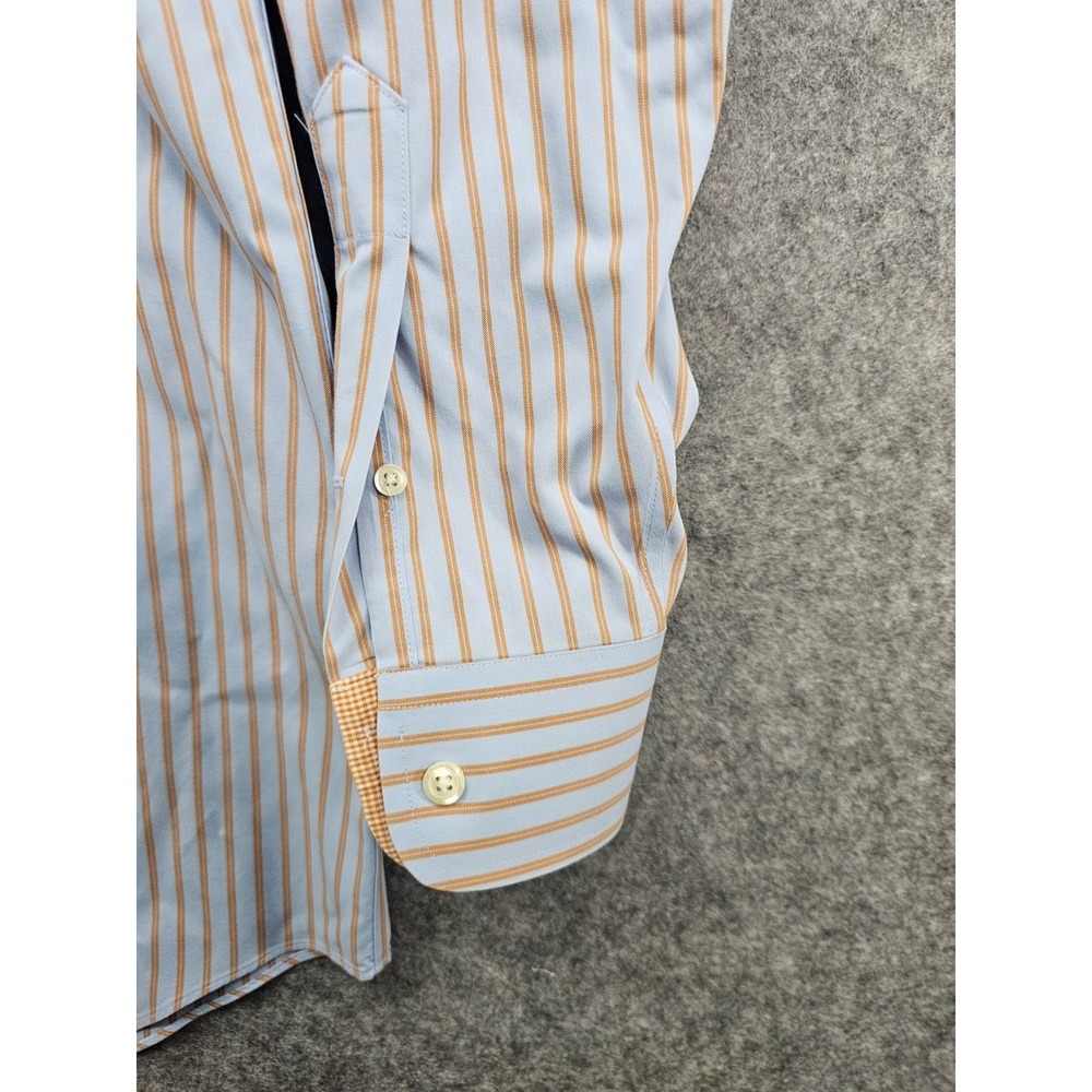 Paul Fredrick Mens Blue Orange Striped Non-Iron Cotton Dress Shirt 17.5-35 - Picture 5 of 9